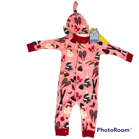 Little Blue House Hatley Infant Coverall & Hat 3-6 Months Full Snap Pink NWT - Picture 2 of 5